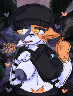 anthro areola beanie big_areola big_breasts blue_body blue_fur breasts clothing female fur hat headgear headwear hoodie one_breast_out orange_body orange_fur pubes shirt topwear undershirt white_body white_fur splashrollup epic_games fortnite meow_skulls calico_cat domestic_cat felid feline felis mammal hi_res