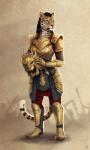 anthro armor bethesda_softworks black_hair braided_hair clothed clothing deyvarah felid female fully_clothed fur green_eyes hair khajiit leopard mammal markings pantherine plantigrade plate_armor solo spots spotted_body spotted_fur standing the_elder_scrolls whiskers
