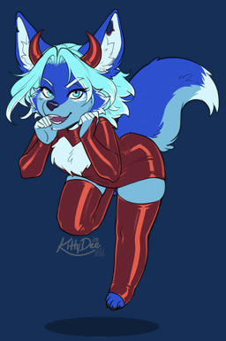 anthro biped border bottomwear clothed clothed_anthro clothed_male clothing femboy fingers front_view fully_clothed fully_clothed_anthro fully_clothed_male fur hair horn looking_at_viewer male simple_background smile solo tail teeth tongue topwear transparent_border kittydee canid canine fox mammal alpha_channel hi_res