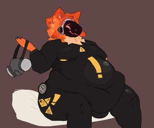 anthro clothing gas_mask holding_object latex latex_clothing latex_skinsuit machine male mask sitting skinsuit tight_clothing batbox meshletgarden protogen hi_res