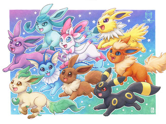 accessory ambiguous_gender black_body black_fur blue_body blue_eyes blue_fur bow_ribbon bow_tie brown_body brown_eyes brown_fur evolutionary_family fangs feral fur green_body green_fur group hair_accessory hair_bow hair_ribbon open_mouth orange_body orange_fur pattern_background pink_body pink_fur purple_body purple_eyes purple_fur red_eyes ribbons running simple_background star star-shaped_background star_polygon tail tan_body tan_fur teeth white_body white_fur yellow_body yellow_fur kacey nintendo pokemon canid eevee eeveelution espeon flareon generation_1_pokemon generation_2_pokemon generation_4_pokemon generation_6_pokemon glaceon jolteon leafeon mammal pokemon_(species) sylveon umbreon vaporeon 2021