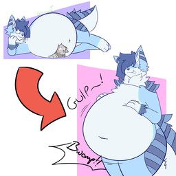 belly big_belly bodily_noises bwomp caught_in_the_act contextual_arrow different_sound_effects directional_arrow duo expansion_sound_effect extended_sound_effect forced male male/male mottled nervous onomatopoeia overweight overweight_male piebald pinned pinned_by_belly rumbling_stomach same_size_vore sequential_arrow sound_effect_variant sound_effects swallowing swallowing_sound_effect text thick_thighs toony under_belly vore vowelless vowelless_sound_effect wide_arrow azzyjackal calico_cat canid canine canis domestic_cat felid feline felis jackal mammal 1:1 absurd_res hi_res