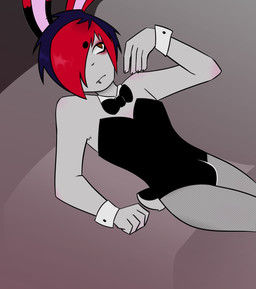 alternative_fashion anthro big_ears black_ears black_hair bow_tie dipstick_ears ear_markings emo facial_piercing femboy fishnet_stockings grey_body hair humanoid_hands lip_piercing lip_ring male markings multicolored_ears piercing pink_inner_ear playboy_bunny playboy_outfit red_ear_tips red_eyes red_hair ring_piercing short_tail solo tail thatoneorphan playboy hybrid lagomorph leporid mammal rabbit vampire 2026 digital_drawing_(artwork) digital_media_(artwork) english_description hi_res