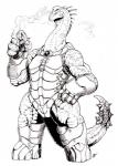 anthro armor boots cigar clothed clothing footwear gloves handwear legwear male muscular muscular_anthro muscular_male scales shoes simple_background smoke smoking solo spikes kaijusamurai dinosaucers brachio brachiosaurid brachiosaurus dinosaur prehistoric_species reptile sauropod sauropodomorph scalie