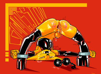 ambiguous_fluids anal anal_penetration anthro anus backsack balls beads bindings bodily_fluids body_writing chastity_cage chastity_device clothing femboy flat_chastity_cage footwear gaping gaping_anus genital_fluids genitals glistening glistening_body gloves handwear high_heels latex latex_clothing latex_gloves latex_handwear latex_legwear latex_stockings leaking_precum legwear male object_in_ass penetration precum public_use pull_toy sex_toy sex_toy_in_ass sex_toy_insertion shoes simple_background smug solo stockings bbgg_(artist) night_in_the_woods gregg_lee canid canine fox mammal
