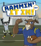 5_fingers anthro ball black_body black_fur blue_eyes bottomless bottomless_anthro bottomless_male bovid brown_body brown_fur canid canine canis caprine clothed clothed_anthro clothed_male clothing comic cover cover_art cover_page day domestic_dog duo english_text field fingers flexing footwear fur gridiron_ball grin happy husky jumping looking_at_viewer los_angeles_rams male mammal mascot muscular muscular_anthro muscular_male nfl nordic_sled_dog outside pantsless pubes rampage_(los_angeles_rams) sheep smile socks spitz sport text thehuskyk9 thehuskyk9_(artist) white_body white_fur