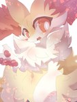 2024 3:4 3_fingers absurd_res ambiguous_gender anthro big_ears blush blush_lines braixen claws eyelashes fingers fur generation_6_pokemon hi_res inner_ear_fluff nintendo nyaswitchnya open_mouth pokemon pokemon_(species) red_eyes red_nose simple_background solo tuft white_body white_fur yellow_body yellow_fur