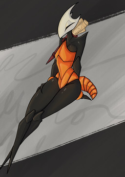 anthro armor breast_squish breasts clothed clothed_anthro clothed_female clothing female legs_together long_legs partially_clothed side_boob skimpy solo squish suggestive thick_thighs thigh_squish thighs_crossed grimeire hollow_knight:_silksong hollow_knight_(franchise) team_cherry shakra_(hollow_knight:_silksong) arthropod absurd_res hi_res