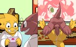 anthro bodily_fluids duo eyewear female female_penetrated from_front_position glasses holding_letter love_letter male male/female male_penetrating male_penetrating_female mating_press penetration reading sex stant sweat sweatdrop camper34 instant_loss_2koma undertale_(series) alphys fan_character lizard reptile scalie 2koma comic hi_res