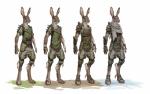 ambiguous_gender anthro armor clothing digitigrade lineup multiple_outfits solo steve_hong overgrowth lagomorph leporid mammal rabbit absurd_res hi_res multiple_versions