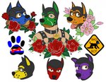 american_traditional animal_mask anthro bdsm beard collar facial_hair flower footprint harness male mask pawprint petplay plant pup_mask puppyplay roleplay rose_(flower) snout solo tattoo_design colfaxwulffy canid canine human mammal hi_res