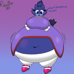 accessory anthro belly belly_expansion big_belly big_breasts blue_background blue_body blue_ears blue_eyes blue_gem blue_hair blue_inner_ear blue_mouth blue_nose blue_tail blueberry_inflation body_inflation bottomwear breasts clothing coat dialogue expansion eyelashes female footwear forehead_gem gem gloves hair hair_accessory hairband hand_on_belly hand_on_own_belly handwear huge_belly huge_breasts huge_thighs hyper hyper_belly hyper_inflation inflation looking_at_belly looking_at_own_belly looking_down looking_down_at_self motion_lines navel open_mouth pants pink_clothing pink_footwear pink_shoes purple_background purple_clothing purple_coat purple_tailcoat purple_topwear red_hairband shoes simple_background solo spherical_inflation swelling tail tailcoat text thick_thighs three-quarter_view tight_clothing topwear white_bottomwear white_clothing white_gloves white_handwear white_pants reathe sega sonic_the_hedgehog_(series) blaze_the_cat domestic_cat felid feline felis mammal 1:1 2026 colored digital_media_(artwork) english_text hi_res shaded signature
