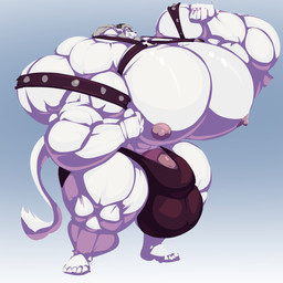 5_toes anthro balls big_balls big_bulge big_muscles big_pecs big_penis bulge clothing eye_patch eyewear feet fist flexing fur genitals gradient_background grey_hair grin hair huge_balls huge_bulge huge_muscles huge_pecs huge_penis hyper hyper_balls hyper_bulge hyper_genitalia hyper_muscles hyper_pecs hyper_penis looking_at_viewer male muscular muscular_anthro muscular_male nipples pecs penis pink_nipples pink_penis plantigrade simple_background smile solo standing straps three-quarter_view toes underwear white_body white_fur bobert felid feline mammal 1:1 2020 hi_res