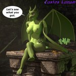 anthro big_breasts breasts cave claws coin crystal dialogue duo female green_body green_nipples green_scales horn melee_weapon nipples nude scales sitting solo sword tail text weapon wide_hips wings custos_lunam deepest_sword mythology long_the_dragon dragon mythological_creature mythological_scalie scalie 1:1 3d_(artwork) digital_media_(artwork) english_text hi_res