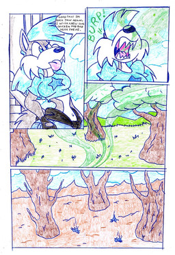 anthro blue_clothing blue_hair blue_shirt blue_topwear burping clothing dialogue female hair outside shirt solo speech_bubble text topwear virus-20 wendy_wolf_(virus-20) canid canine canis mammal wolf 2008 comic english_text