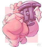 anthro big_breasts big_butt blue_eyes breasts butt curvy_figure eyebrows female fusion hammer holding_hammer holding_object holding_tool huge_breasts huge_butt looking_at_viewer looking_back obese open_mouth overweight pink_body pokemon_fusion pupils short_stack solo standing thick_eyebrows thick_thighs tools voluptuous white_pupils lightmizano nintendo pokemon generation_4_pokemon generation_9_pokemon hybrid lopunny pokemon_(species) tinkaton hi_res