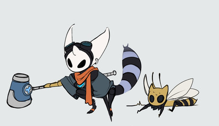 alternate_species anthro cloak clothing cybernetic_arm cybernetic_limb duo ear_piercing ear_ring eyewear eyewear_on_head female goggles goggles_on_head hammer lying markings on_front piercing ring_(marking) ring_piercing ringed_tail scarf striped_markings striped_tail stripes tail tail_markings tools wings yellow_body time_fluffy500 hollow_knight_(franchise) ratchet_and_clank sony_corporation sony_interactive_entertainment team_cherry kit_(ratchet_and_clank) rivet_(ratchet_and_clank) arthropod bee hymenopteran insect lombax mammal 2025