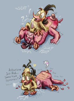 after_sex anal anal_penetration anthro anus balls beak black_body black_feathers blue_background blush bodily_fluids butt cum cum_inside cum_on_balls cum_on_butt cum_on_ground cum_on_penis cum_string curling_talons curling_toes dialogue duo ejaculation erection exhausted fast_sex feather_hands feather_tuft feathered_wings feathers feet feet_on_knees flaccid genital_fluids genitals hands-free head_feathers head_tuft heart_symbol looking_pleasured lying lying_on_partner male male/male on_back on_bottom on_top onomatopoeia open_mouth open_smile orange_beak orgasm orgasm_face penetration penis power_bottom red_body red_feathers reverse_cowgirl_position ruffled_feathers sex shaking shaking_orgasm simple_background smile sound_effects standing tail tail_feathers tapering_penis teasing text toony toony_eyes touching_stomach tuft wings yellow_body yellow_feathers undergreysnest angry_birds rovio_entertainment sega the_angry_birds_movie chuck_(angry_birds) red_(angry_birds) avian bird cardinal_(bird) oscine passerine colored dated english_text hi_res sequence shaded signature