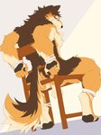 anthro balls bdsm blush bound butt captured chair clenched_teeth countershading furniture genitals male muscular muscular_anthro muscular_male nude pawpads pecs rope solo teeth tupidwithouts lifewonders live_a_hero barrel_(live_a_hero) canid canine canis mammal wolf 3:4 absurd_res hi_res