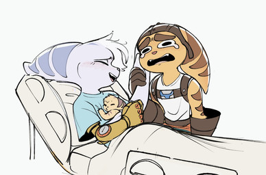 anthro bodily_fluids clothed clothed_female clothed_male clothing crying cybernetic_arm cybernetic_limb eyes_closed female fur group hair male male/female neonate open_mouth tears trio white_body white_fur white_hair young time_fluffy500 ratchet_and_clank sony_corporation sony_interactive_entertainment ratchet_(ratchet_and_clank) rivet_(ratchet_and_clank) lombax mammal daughter_(lore) father_(lore) father_and_child_(lore) father_and_daughter_(lore) mother_(lore) mother_and_child_(lore) mother_and_daughter_(lore) parent_(lore) parent_and_child_(lore) parent_and_daughter_(lore)