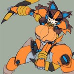 anthro big_breasts blue_eyes boomerang breasts clothed clothing collar female huge_breasts machine orange_body simple_background solo imric1251 sega sonic_boom sonic_the_hedgehog_(series) sticks_the_jungle_badger badger mammal mustelid musteline robot 1:1 hi_res