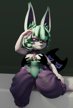 animal_ears black_nose breasts female green_hair hair solo zhenash league_of_legends riot_games shadow_hands_challenge tencent vex_(lol) yordle 3d_(artwork) absurd_res blender_(artwork) digital_media_(artwork) hi_res