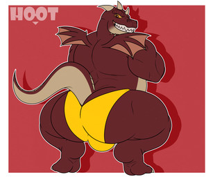 anthro big_butt bulge butt claws clothing crossed_arms crouching feet grin grinning_at_viewer horn looking_at_viewer looking_back looking_back_at_viewer male musclegut muscular muscular_anthro muscular_male orange_sclera rear_view red_body red_eyes red_scales scales simple_background smile smiling_at_viewer solo speedo swimwear tail tan_body tan_scales teeth_showing wings yellow_clothing yellow_eyes yellow_speedo yellow_swimwear dg254 european_mythology giana_sisters mythology gurglewocky_(giana_sisters) dragon mythological_creature mythological_scalie scalie western_dragon 2025 6:5 absurd_res digital_media_(artwork) hi_res watermark