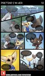 aggretsuko anthro bottomwear business_suit canid canine clothed clothing comic daww dialogue dress_shirt dress_shoes duo english_text female fennec_fox fenneko fox fur furgonomics haida_(aggretsuko) hi_res hyena male mammal necktie number page_number patreon patreon_logo plant sanrio shirt siroc skirt speech_bubble spotted_hyena suit tail tail_through_skirt text topwear tree true_fox url vest