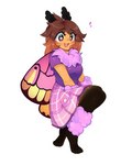 4:5 :3 absurd_res ankle_tuft antennae_(anatomy) anthro arm_tuft arthropod barefoot black_hands black_legs blush blush_lines bottomwear breasts brown_eyes brown_hair clothed clothing digital_media_(artwork) feet female fluffy fur gradient_hair hair happy hi_res insect insect_wings kneeling knock-kneed leg_tuft lepidopteran lepidopteran_wings long_hair markings medium_breasts mistysnugglebug mole_(marking) moth multicolored_hair neck_tuft open_mouth orange_body orange_fur pattern_clothing pink_bottomwear pink_clothing pink_skirt pink_tongue plaid plaid_clothing pose purple_clothing purple_topwear shirt skirt slightly_chubby smile solo star_pupils sunset_calliope_(mothpoff) tongue topwear tuft wide_hips wing_pattern wings wrist_tuft