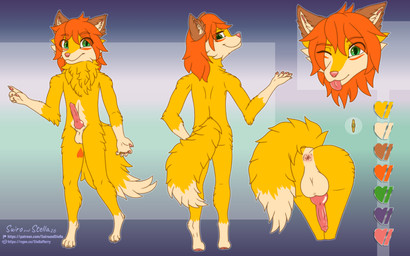 animal_genitalia animal_penis anthro anus bent_over blep canine_genitalia canine_penis countershade_face countershading front_view fur genitals green_eyes hair heart_symbol inner_ear_fluff knot knotted_penis male nude nude_male one_eye_closed orange_hair pawpads paws penis pink_nose rear_view sheath solo tongue tongue_out tuft wink yellow_body yellow_fur stellaamoris canid canine canis domestic_dog mammal absurd_res hi_res model_sheet