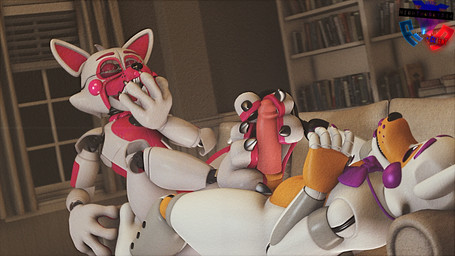 3_toes 4_fingers 5_fingers bow_tie claws dutch_angle erection eyes_closed feet female fingers foot_fetish foot_play footjob furniture genitals hook hook_hand humanoid_genitalia humanoid_penis inside laugh lying lying_on_sofa machine male male/female on_back on_sofa open_mouth open_smile orange_body penile penis pink_body sex sharp_teeth sitting sitting_on_sofa smile sofa teeth toes white_body rookieanimator210 octal_(modeler) qutiix_(modeler) five_nights_at_freddy's five_nights_at_freddy's_world scottgames sister_location funtime_foxy_(fnaf) lolbit_(fnaf) animatronic canid canine fox mammal robot robot_anthro 16:9 3d_(artwork) 4k absurd_res digital_media_(artwork) hi_res watermark widescreen