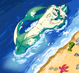 anthro beach femboy icyydr4in light male nude nude_anthro sea solo sunlight water daniel_cia aquatic fish shark