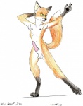 anthro armpit_hair aroused balls body_hair erection genitals green_eyes knot male nipples nude penis pose raised_tail simple_background solo tail white_background wred wred_(character) canid canine fox mammal absurd_res hi_res