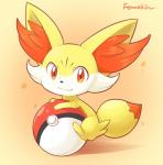 ambiguous_gender feral fur looking_at_viewer orange_body orange_fur pokeball red_eyes simple_background solo standard_pokeball white_body white_fur yellow_body yellow_fur sakurakazuki nintendo pokemon canid canine fennekin generation_6_pokemon mammal pokemon_(species)