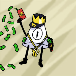 1_eye countershading crown gun handgun headgear holding_object holding_ranged_weapon holding_weapon jewelry money money_gun mouthless necklace not_furry ranged_weapon revolver simple_background solo triangular_body weapon mindgenai nuclear_throne vlambeer yung_venuz 1:1 2025 digital_drawing_(artwork) digital_media_(artwork) hi_res