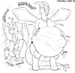 4_toes anisodactyl anthro anthro_pred anthro_prey avian_feet beak belly big_belly blush bodily_noises bracelet brap breasts bumping burping claws different_sound_effects duo endosoma extended_sound_effect eyes_closed fangs fanned_tail_tip feathered_wings feathers featureless_breasts feet female female_pred female_prey glorsh hand_on_belly heart_symbol internal jewelry membrane_(anatomy) membranous_wings mostly_nude motion_onomatopoeia necklace non-mammal_breasts nude onomatopoeia open_mouth overweight overweight_anthro overweight_female rumbling_stomach safe_vore same_size_vore shaking shivering shortened_sound_effect simple_background sound_effect_variant sound_effects squelching squish_(sound_effect) tail tail_feathers teeth text toe_claws toes tongue vore vowelless vowelless_sound_effect white_background wings fidchellvore nintendo pokemon dynelle_(flamestar) fan_character shiver_(shiver_the_articuno) avian bird flygon generation_1_pokemon generation_3_pokemon legendary_pokemon pokemon_(species) 2018 digital_drawing_(artwork) digital_media_(artwork) english_text greyscale monochrome