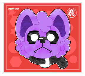 anthro black_nose black_sclera collar ears_up fur looking_at_viewer male purple_body purple_fur purple_head purple_inner_ear red_background serious simple_background solo white_eyes jdbo-arts mob_entertainment poppy_playtime smiling_critters catnap catnap_(poppy_playtime) critters_(poppy_playtime) domestic_cat felid feline felis mammal headshot_portrait hi_res portrait