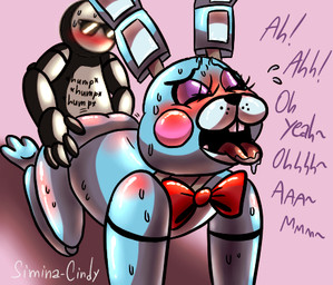 ahegao ambiguous_gender ambiguous_penetrated ambiguous_penetration anthro blue_body blush bodily_fluids bow_tie buckteeth butt dialogue drooling duo eyes_closed femboy freckles looking_pleasured machine male male/ambiguous male_penetrating male_penetrating_ambiguous open_mouth penetration red_cheeks saliva saliva_on_tongue sex sweat teeth text tongue tongue_out simina-cindy five_nights_at_freddy's five_nights_at_freddy's_2 scottgames anon toy_bonnie_(fnaf) animatronic lagomorph leporid mammal rabbit robot english_text low_res
