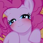 bedroom_eyes blue_eyes blush female fur hair half-closed_eyes looking_at_viewer lying narrowed_eyes on_back pink_body pink_fur pink_hair seductive smile solo unknown_artist friendship_is_magic hasbro my_little_pony pinkie_pie_(mlp) zed earth_pony equid equine horse mammal pony 1:1