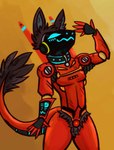 anonymous_artist anthro armor collar digital_media_(artwork) half_body hi_res machine male orange_armor protogen protogen_armor simple_background solo tail