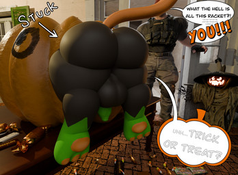 angry anthro arrow_sign ass_out ass_up backsack balls big_balls black_body black_fur black_text building butt butt_focus candy candy_corn caught caught_in_the_act caught_off_guard chocolate chocolate_bar clothing costume decorated decoration dessert dialogue dialogue_box directional_arrow duo faceless_character faceless_human faceless_male food for_a_head foreskin fruit fur furniture genitals glowing glowing_eyes glowing_mouth green_body green_fur green_penis halloween_decoration halloween_themed holidays house huge_balls huge_thighs jack-o'-lantern male male/male motion_lines obscured_eyes obscured_face obscured_mouth orange_body orange_fur pawpads paws penis plant pumpkin pumpkin_basket pumpkin_head scarecrow speech_bubble stuck table tail tail_motion tailwag text thick_thighs white_speech_bubble white_text acstlu unknown_artist halloween mike_and_ike pumkat felid feline human humanoid mammal object_head hi_res