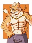 anthro bulge detailed_bulge male muscular muscular_anthro muscular_male solo magnicus nekojishi studio_klondike lin_hu felid mammal pantherine tiger 3:4 absurd_res hi_res