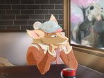 anthro beverage blue_eyes clothing coat coffee fur male scarf snow solo tan_body tan_fur topwear tygriis lex_(rattladd) canid canine canis dingo mammal 4:3 absurd_res hi_res