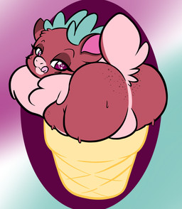 antlers blue_antlers bodily_fluids butt countershade_fur countershading featureless_crotch female feral fluffy fluffy_chest food freckled_butt freckles fur grey_background head_tuft heart_eyes heart_symbol hooves horn ice_cream_cone lidded_eyes looking_at_viewer looking_back looking_back_at_viewer narrowed_eyes null overweight pink_body pink_fur pink_hooves presenting presenting_hindquarters purple_eyes quadruped rear_view red_body red_fur scut_tail seductive short_tail simple_background solo suggestive sweat tail tongue tongue_out toony tuft shinkaku them's_fightin'_herds pomfy_(tfh) deer mammal new_world_deer reindeer 2023 digital_drawing_(artwork) digital_media_(artwork) flat_colors hi_res