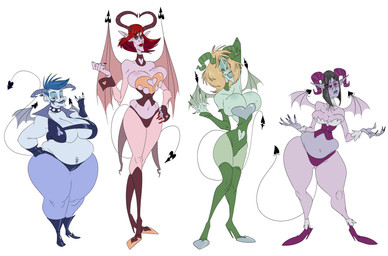 5_fingers bat_wings big_breasts blonde_hair blue_hair breasts cleavage clothed clothing collar colored_nails erect_nipples eyeshadow eyewear female fingerless_gloves fingers footwear glasses gloves green_eyes grey_hair grin group hair half-closed_eyes hand_behind_head hand_on_hip handwear high_heels horn humanoid_pointy_ears inverted_nipples lipstick looking_at_viewer makeup membrane_(anatomy) membranous_wings nails narrowed_eyes navel navel_pendant navel_piercing nipples not_furry overweight overweight_female piercing pointy_ears purple_eyes red_eyes red_hair shoes short_hair simple_background slightly_chubby smile spade_tail spiked_collar spikes standing tail thick_thighs white_background wide_hips wings slb agrat_bat_mahlat_(slb) eisheth_zenunim_(slb) lilith_(slb) naamah_(slb) demon humanoid 2015 absurd_res digital_media_(artwork) hi_res