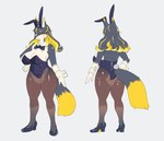 anthro big_breasts big_butt biped black_choker black_clothing black_jewelry black_legwear black_leotard black_necklace black_nose blonde_hair blush bow_(feature) bow_in_front bow_tie breasts bunny_costume butt cheek_tuft choker cleavage clothed clothing costume facial_tuft fake_ears fake_rabbit_ears female footwear front_view fur fur_tuft grey_body grey_fur hair hair_between_eyes hand_on_hip high_heels huge_breasts jewelry kemono legwear leotard long_hair looking_at_viewer monotone_clothing multicolored_body multicolored_fur necklace pantyhose pose rear_view scut_tail shoes short_tail simple_background slightly_chubby smile solo standing stockings strapless_clothing strapless_leotard tail thick_thighs tuft two_tone_body two_tone_fur two_tone_tail wide_hips yellow_eyes kishibe bunnimals sakura-gear marie_gold_(bunnimals) canid canine canis domestic_dog mammal 2021 hi_res