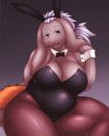 anthro breasts clothed clothing costume ear_on_shoulder female fur hair playboy_bunny simple_background smile solo 340m/sec final_fantasy final_fantasy_tactics playboy square_enix lagomorph leporid mammal nu_mou rabbit hi_res