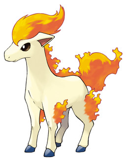 ambiguous_gender fire flaming_hair flaming_mane flaming_tail front_view hooves pseudo_hair pseudo_mane simple_background solo tail tan_body three-quarter_view white_background ken_sugimori nintendo pokemon equid equine generation_1_pokemon mammal pokemon_(species) ponyta full-length_portrait hi_res official_art portrait