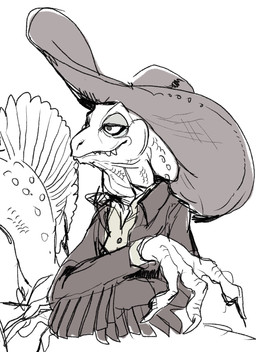 anthro claws clothed clothing finger_claws hat headgear headwear jacket male simple_background smile solo sombrero tail topwear white_background kudagitsune_(artist) disney zootopia jesus_(zootopia) helmeted_lizard lizard plumed_basilisk reptile scalie 2025 digital_media_(artwork) greyscale hi_res monochrome