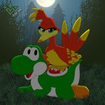 duo eyelashes feathers feet female feral forest forest_background grass green_eyes happy light looking_at_viewer lying male male/female moon moonlight nature nature_background night on_front outside perching plant red_body red_feathers tail tail_feathers talons toes tree hatchlingbyheart banjo-kazooie mario_bros nintendo rareware kazooie yoshi_(character) avian bird breegull dinosaur green_yoshi prehistoric_species reptile scalie yoshi 1:1 2025 crossover digital_media_(artwork) hi_res